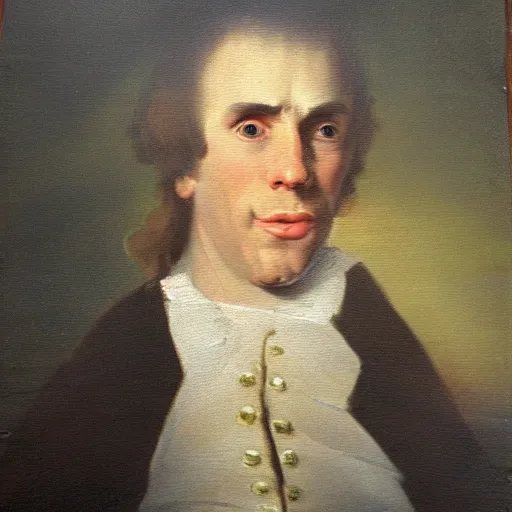 Image similar to An 18th century oil painting of Jerma985, portrait of Jerma985, grainy, realistic, very realistic, hyperrealistic, highly detailed, very detailed, extremely detailed, very neat, very epic, very cool, detailed, trending on artstation