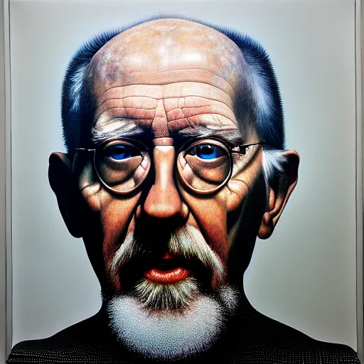 Prompt: ethos of ego. mythos of id. by chuck close, hyperrealistic photorealism acrylic on canvas, resembling a high - resolution photograph