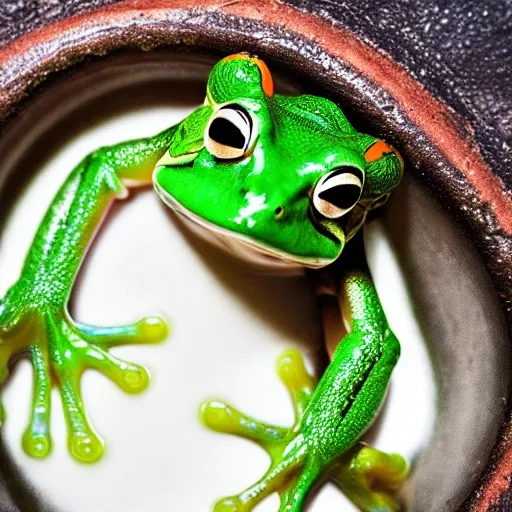 Image similar to frog in yoghurt, macro photography