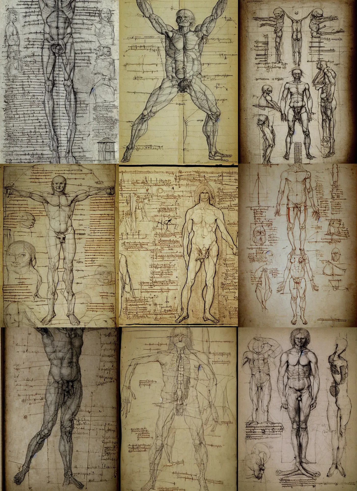 Prompt: the anatomy of a madman, diagram by Leonardo DaVinci, sketches, diagrams