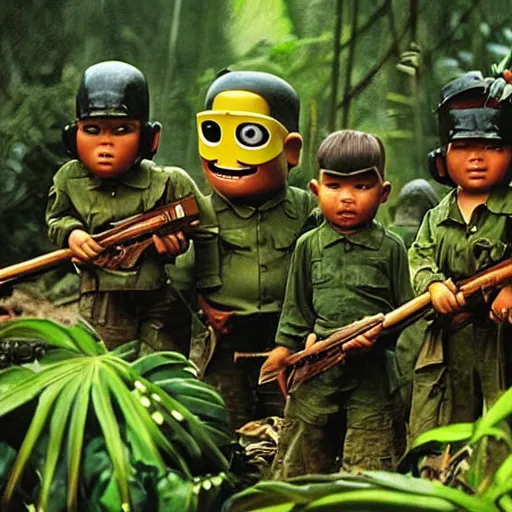 Image similar to vietcong minion, apocalypse now, vietnam, jungle