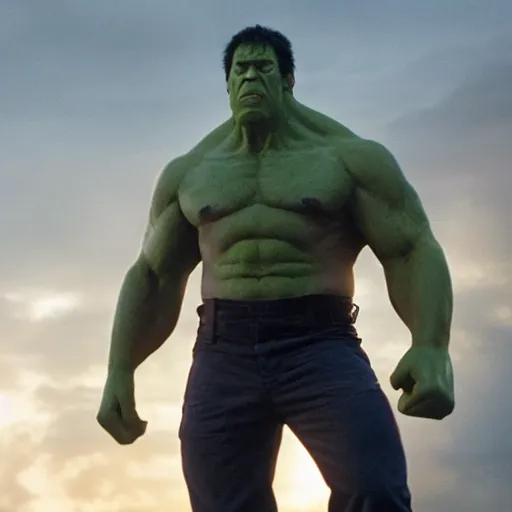 Prompt: a still frame of nicholas cage as the hulk, from the 2 0 1 2 film the avengers