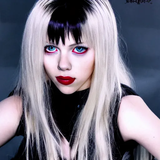 Image similar to scarlett johansson modeling as misa amane from death note, professional full body photograph