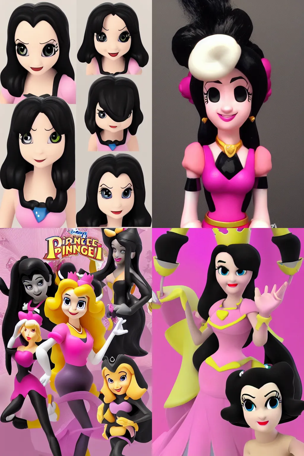 Prompt: Princess Peach Disney Infinity Black Hair Goth