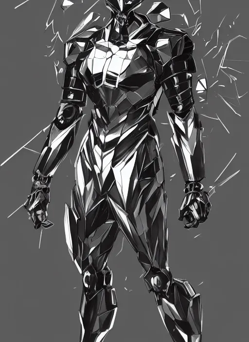 Image similar to Full body portrait of a god of cosmos and intellect, a man in a suit wearing a shattered mirror helmet. In style of Yoji Shinkawa and Hyung-tae Kim, trending on ArtStation, dark fantasy, great composition, concept art, highly detailed, dynamic pose.