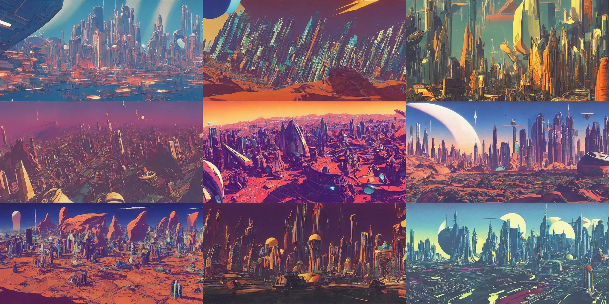 Prompt: cloisonnism view of megacity in no mans sky a masterpiece, moebius, syd mead