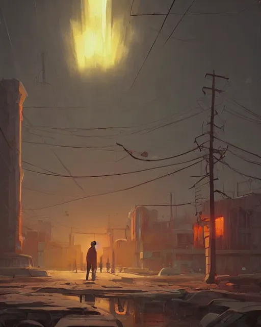 Image similar to a beautiful painting of apocalyptic soviet ruined city, by simon stalenhag, cory loftis, james gilleard, atey ghailan, rim light, exquisite lighting, clear focus, very coherent, plain background, soft painting