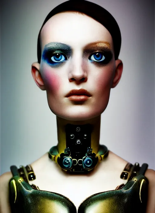 Image similar to close - up portrait of beautyful female android steampunk by paolo roversi,