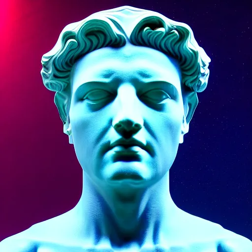 Image similar to 3 d sci - fi cgartist rendering of a hyper realistic marble greek statuary bust floating at the vast pulsating interdimensional fractal space portal at the psychedelic vaporwave event horizon directed by col price, trending on artstation