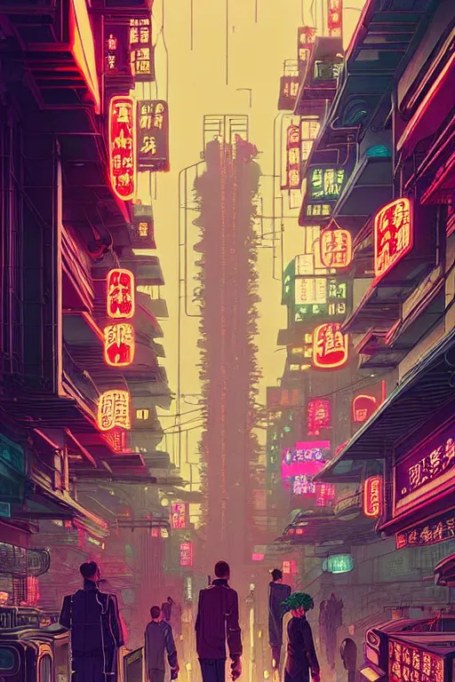 Image similar to a beautiful hyperdetailed matte illustration victo ngai cyberpunk style of absolutely beautiful cyberpunk street, from china, perfectly shaded, atmospheric lighting, style of studio ghibli, makoto shinkai, raphael lacoste, louis comfort tiffany, artgerm, james jean, ross tran, chinese style