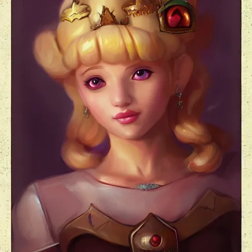 Image similar to cute princess peach as realistic blond human character art portrait, matte fantasy painting, deviantart artstation, by jason felix by steve argyle by tyler jacobson by peter mohrbacher, cinema c 9. 0