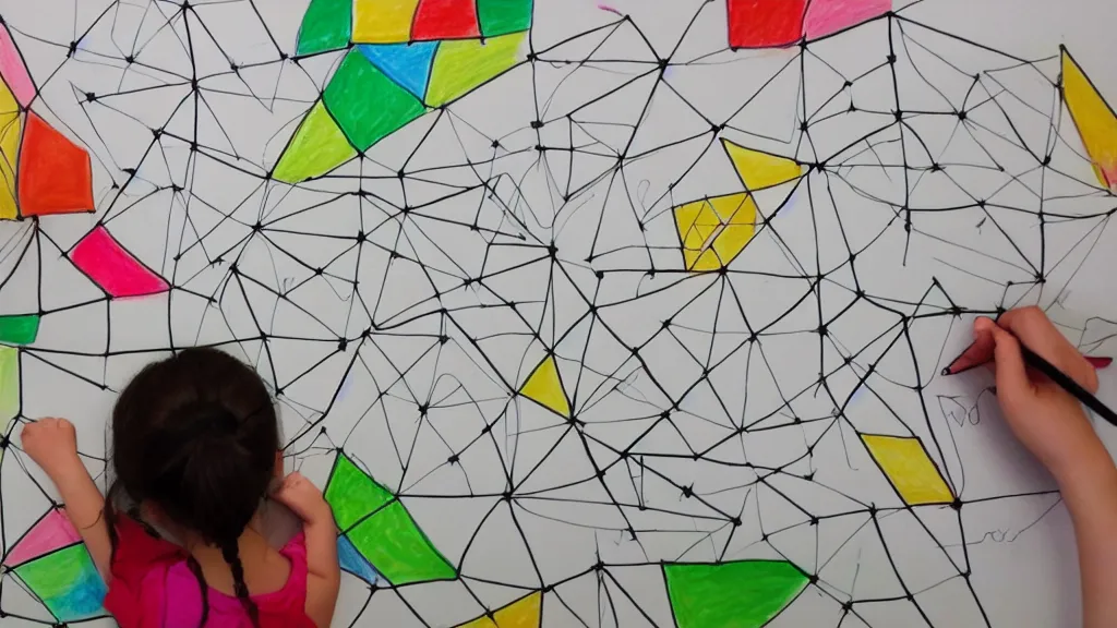 Prompt: child's drawing her complex polygon bower