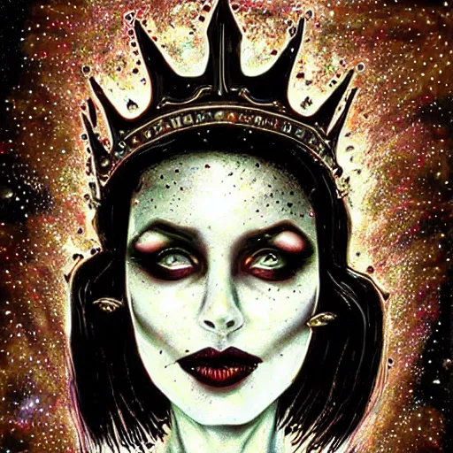 Image similar to queen vampire woman portrait made out of galaxies, beautiful, cyborg, tim burton comic book art, realistic, highly detailed