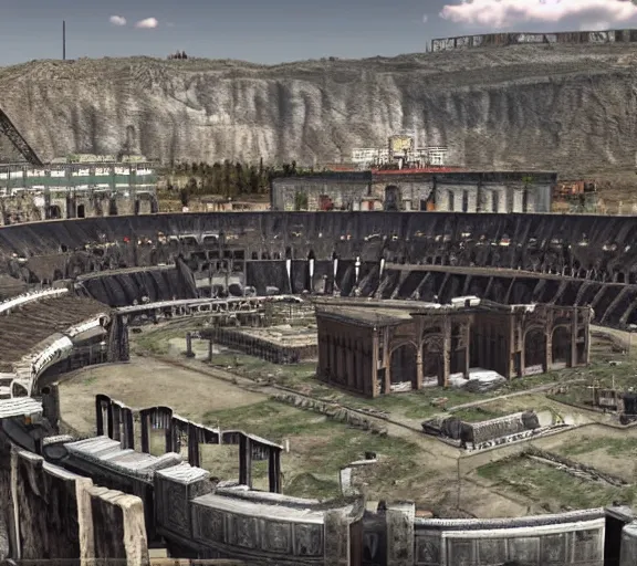 Image similar to Screenshot of reconstruction of Coloseum in Rome from Fallout: New Vegas (2010), screenshot from Fallout: New Vegas (2010)