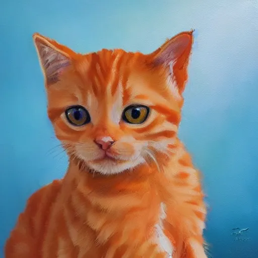 Prompt: palette knife oil painting of an orange tabby kitten