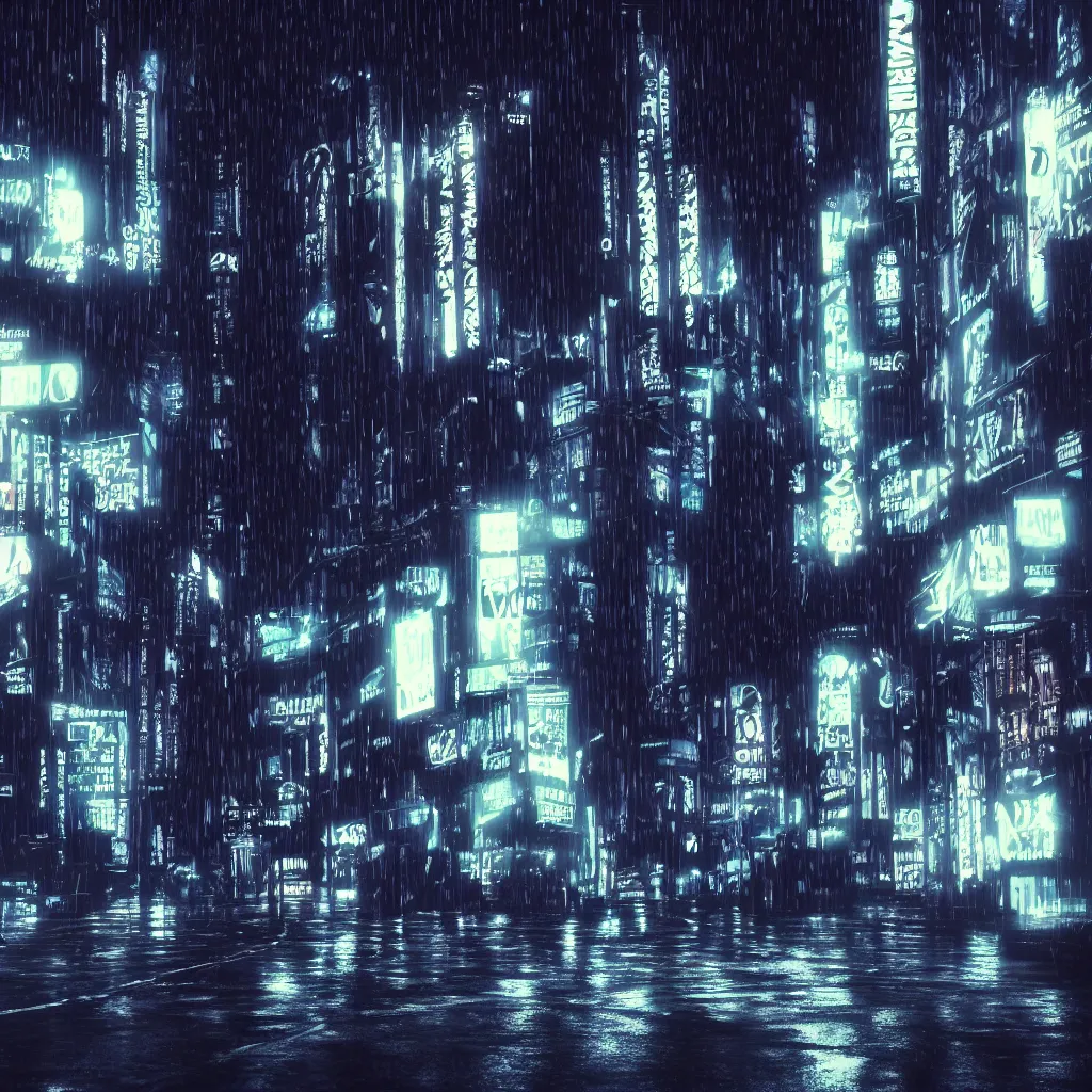 Image similar to dark city street in the rain, black cat, neon lights, cyberpunk, year 2 9 9 9, blade runner, octane render, 4 k