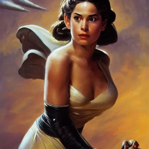 Prompt: ultra realistic portrait painting of rosalia as padme from star wars, art by frank frazetta, 4 k, ultra realistic, highly detailed, epic lighting.