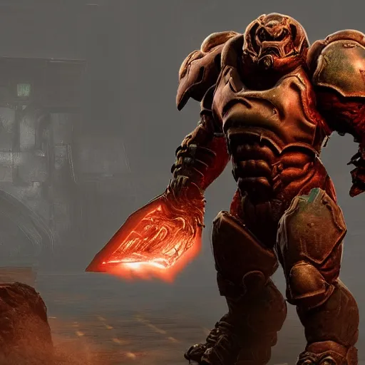 Image similar to sturdy armored monster from doom eternal