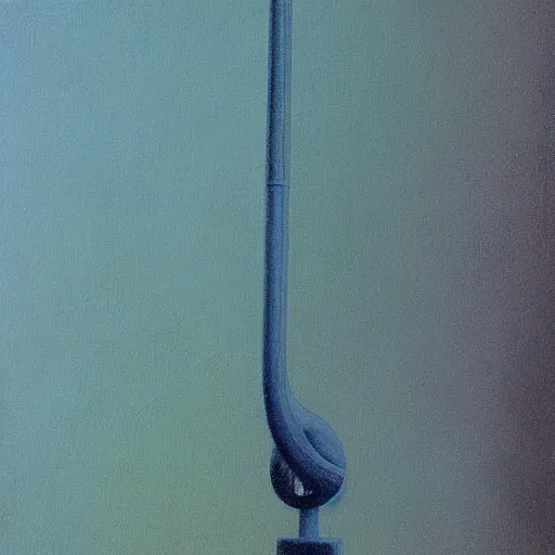 Prompt: a painting by zdzislaw beksinski, zyklon blue, detailed, flute