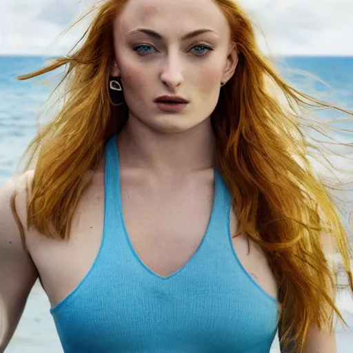 Image similar to muscular sophie turner showing her abs, cnn, afp, vogue