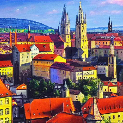 Image similar to a beautiful impasto oil painting of the city of regensburg, ratisbona, digital art