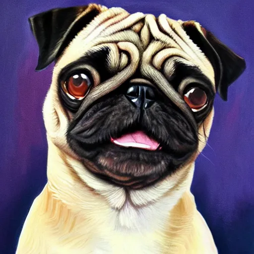 Image similar to a pug president of the usa. president of the us. in the oval. amazing painting. formal. beautiful. high resolution. highly realistic. close - up. trending on artstation