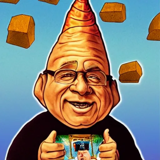 Image similar to Danny DeVito conehead tarot card