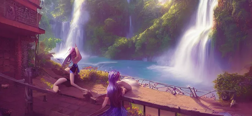Prompt: shining solarpunk utopia next to a beautiful waterfall, sunny and gorgeous, perfection in every way a digital illustration by artgerm and wlop, trending on artstation, ray tracing on, unreal engine