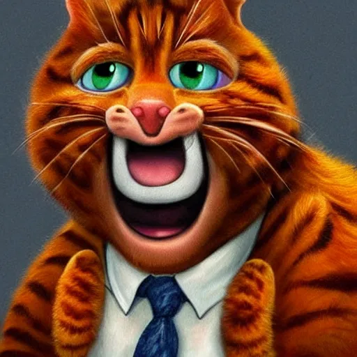 Image similar to nic cage as garfield the cat, buff, painted portrait, highly detailed,