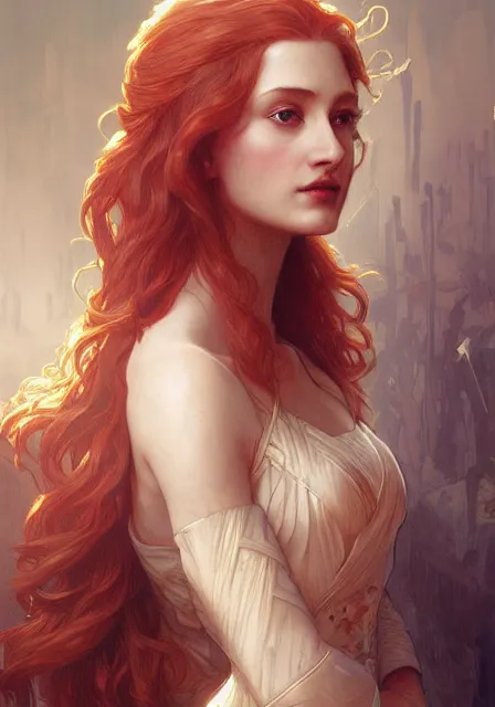 Image similar to sansa gessica chastain, intricate, elegant, highly detailed, digital painting, artstation, concept art, smooth, sharp focus, illustration, art by artgerm and greg rutkowski and alphonse mucha and william - adolphe bouguereau