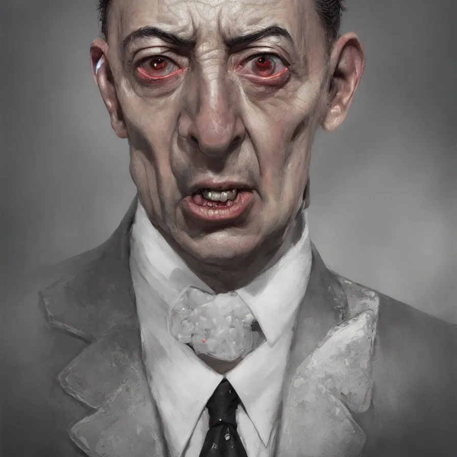 Image similar to close portrait of peewee herman, high detail, dramatic light, digital art, painted by greg rutkowski, painted by seb mckinnon, trending on artstation