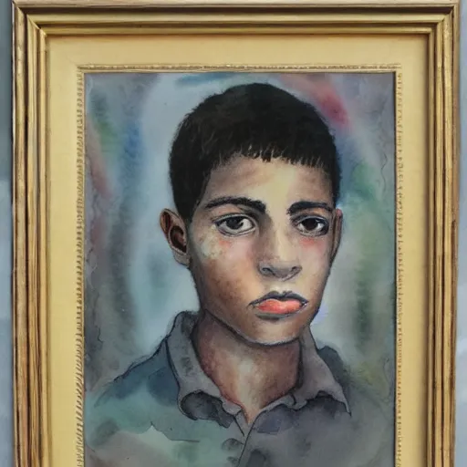 Prompt: Portrait of 14 years old boy, aquarelle