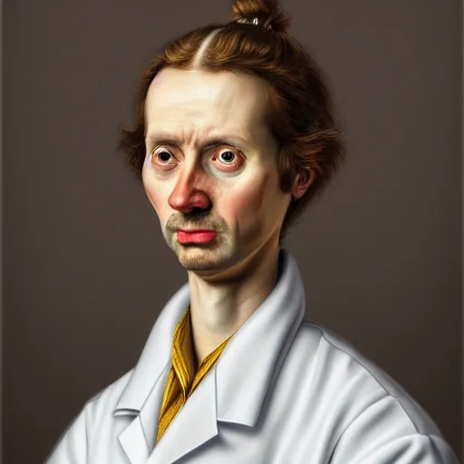 Image similar to highly detailed masterpiece portrait of a scientist with histrionic personality disorder, trending on artstation.