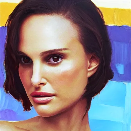 Image similar to “Natalie Portman, beautiful, golden colors, sharp focus, hyperrealistic impasto”