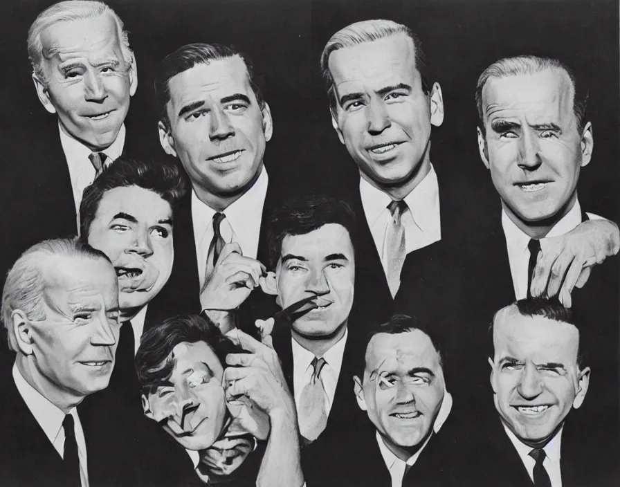 Prompt: joe biden pop band, detailed facial expressions, 1 9 6 0 surrealism aesthetic