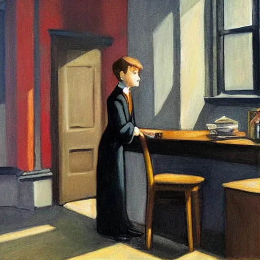 Image similar to Harry Potter in the style of Edward Hopper