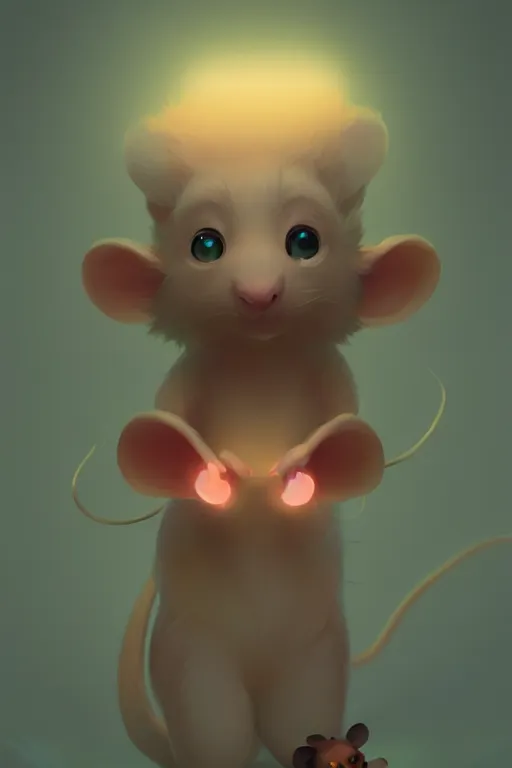 Image similar to super cute Bioluminescent mice character concept, soft light, soft mood, realistic body features and face, illustration, painting oil on canvas by Elena Zhurikhina and Goro Fujita and Charlie Bowater, octane render trending on artstation, 4k, 8k, HD