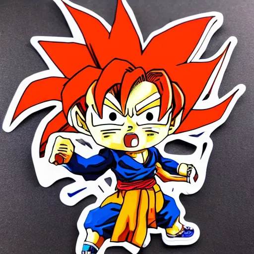 Prompt: die cut sticker, goku using gomu gomu no gatling by luffy, splatter paint