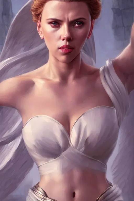 Image similar to Scarlett Johansson a a Greek Goddess , anatomy, only two hands, highly detailed, digital painting, artstation, concept art, smooth, sharp focus, illustration, Unreal Engine 5, 8K, art by art by artgerm and greg rutkowski and edgar maxence