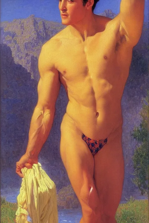 Image similar to portrait of rock hudson flexing his muscles, victor Nizovtsev, bouguereau