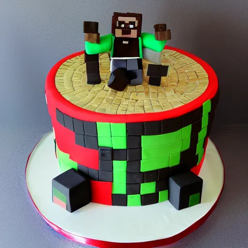 Prompt: minecraft cake, professional food photography