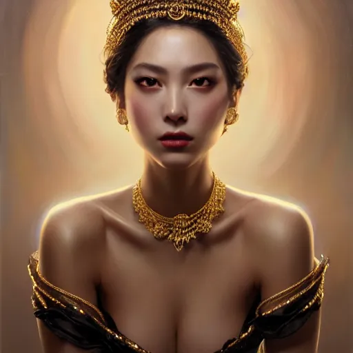 Prompt: expressive oil painting, of alluring european princess, seductive look, smooth glowing skin, glistening body, love, adoration, ornate headpiece made of black beads, glamour shot, by yoshitaka amano, by greg rutkowski, by jeremyg lipkinng, by artgerm, digital art, octane render, white dress