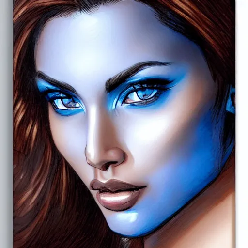 Prompt: closeup on the all blue colored eyes of a beautiful brown - skin woman, intricate, elegant, highly detailed, smooth, sharp focus, full body, detailed face, high contrast, art by ardian syaf,