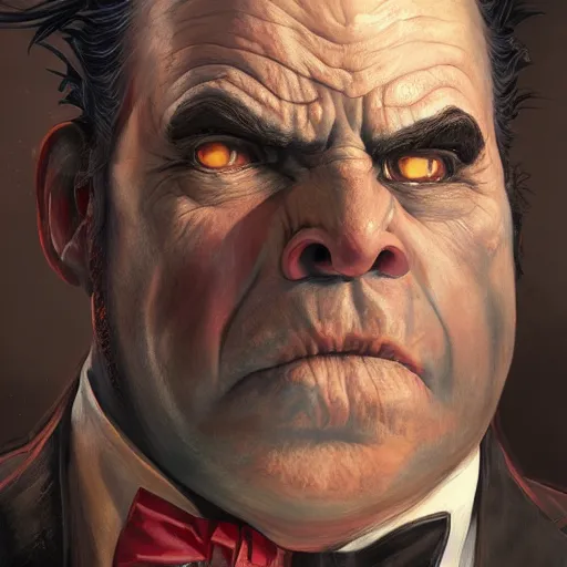 Image similar to portrait of a man - ogre wearing a tuxedo, cinematic lightning, d & d, fantasy, highly detailed, digital painting, sharp focus, illustration, art by artgerm and greg rutkowski and magali villeneuve