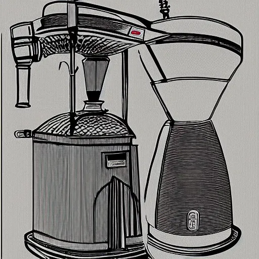 Prompt: a detailed diagram of an Italian biletti coffee maker macchinetta in Japanese illustration style, extreme detail