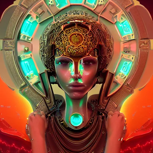 Prompt: beautiful symmetrical happy android woman time machine axonometric mechanical fantasy intricate elegant highly detailed in volumetric void of latent space lush flowers surround,, intricate jewellery, realm of the gods golden turquoise steampunk, high contrast cinematic light, mystical shadows, octane render, photographic, concept art, art high renaissance art, unreal engine 8 k