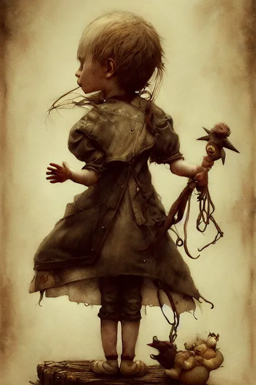 Prompt: kid doll toy design | esoteric symbolism | jean - baptiste monge, esao andrews, bastien lecouffe - deharme, tim jacobus, ken currie | ultra - detailed realism, soft cinematic lighting, hi - fructose, artstation, high - quality, ink watercolors wes anderson poster art