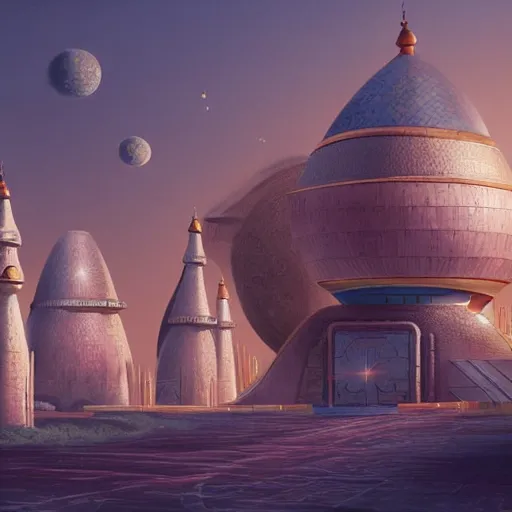 Image similar to ottoman sultanate, martian space base, minarets, studio ghibli, retrofuturism