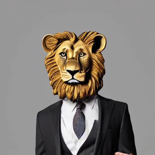 Prompt: photo of lion wearing a suit and tie, hyper realistic,