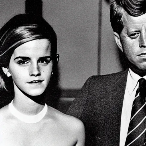 Image similar to emma watson holding the hand of jfk